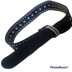 Black Suede Leather Studded Belt 39" Long